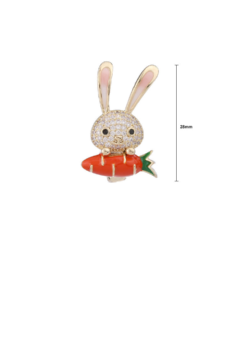 Simple and Lovely Plated Gold Rabbit Enamel Carrot Brooch with Cubic Zirconia - Luxurious Look