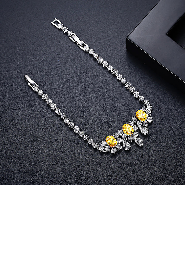 Elegant and Bright Geometric Bracelet with Yellow Cubic Zirconia - Luxurious Look