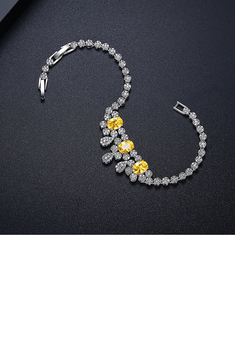 Elegant and Bright Geometric Bracelet with Yellow Cubic Zirconia - Luxurious Look