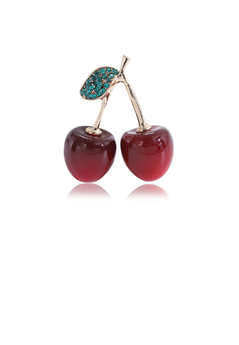 Sweet and Lovely Plated Gold Cherry Brooch with Cubic Zirconia - Luxurious Look
