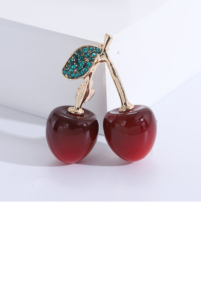 Sweet and Lovely Plated Gold Cherry Brooch with Cubic Zirconia - Luxurious Look