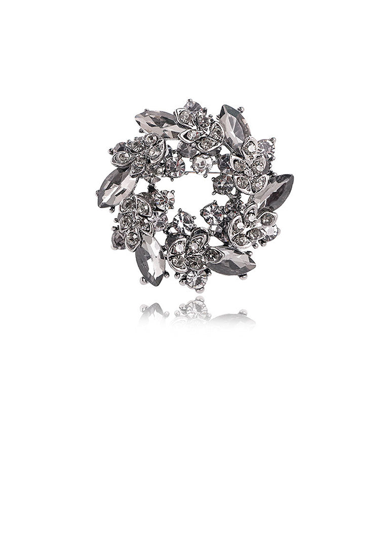 Fashion and Elegant Grey Wreath Brooch with Cubic Zirconia - Luxurious Look