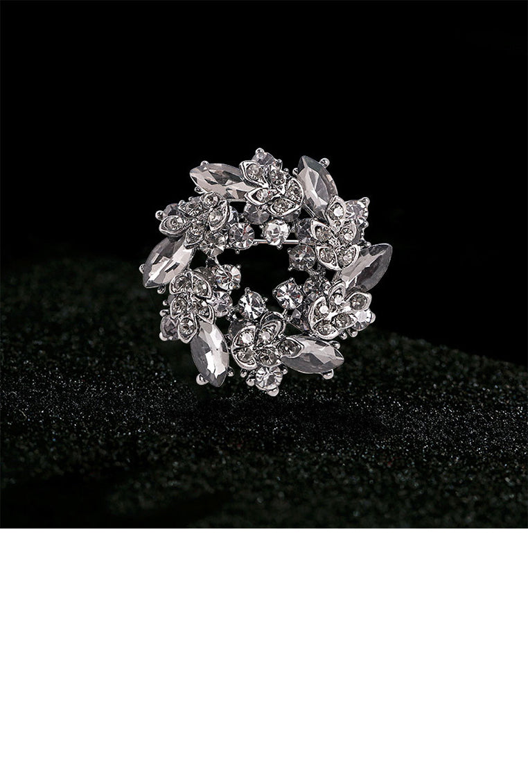 Fashion and Elegant Grey Wreath Brooch with Cubic Zirconia - Luxurious Look