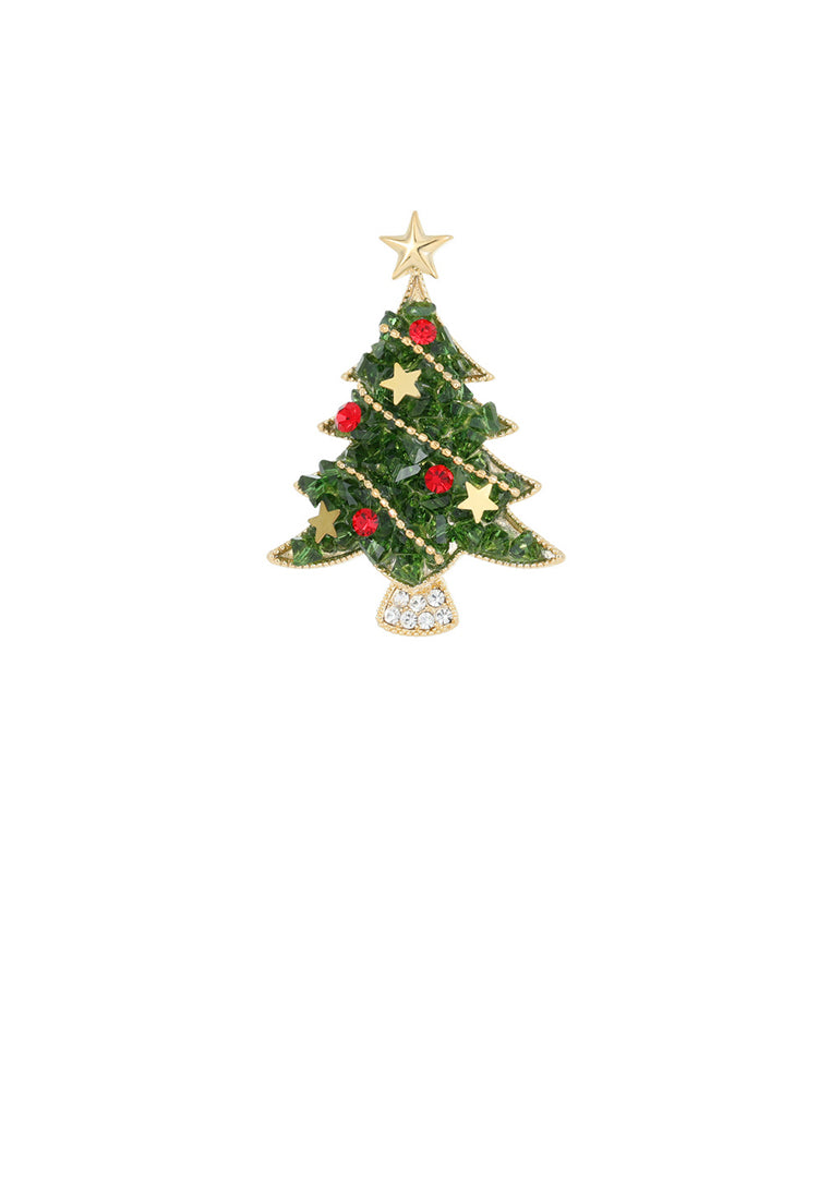 Fashion Simple Plated Gold Christmas Tree Brooch with Cubic Zirconia - Luxurious Look