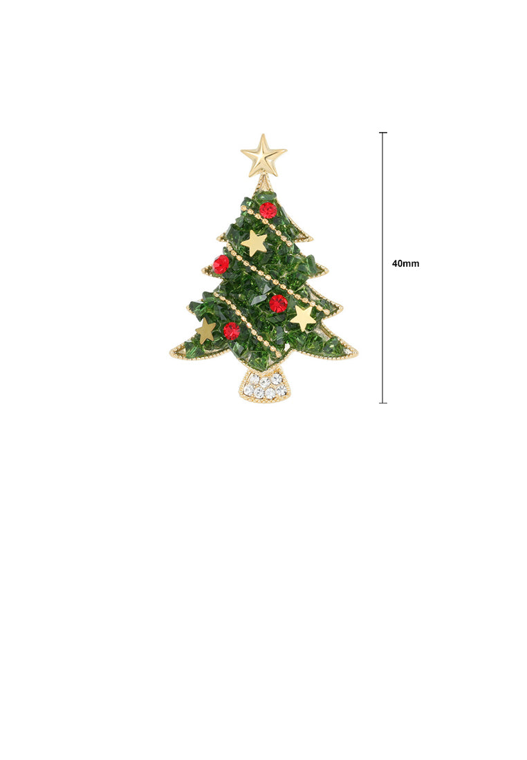 Fashion Simple Plated Gold Christmas Tree Brooch with Cubic Zirconia - Luxurious Look