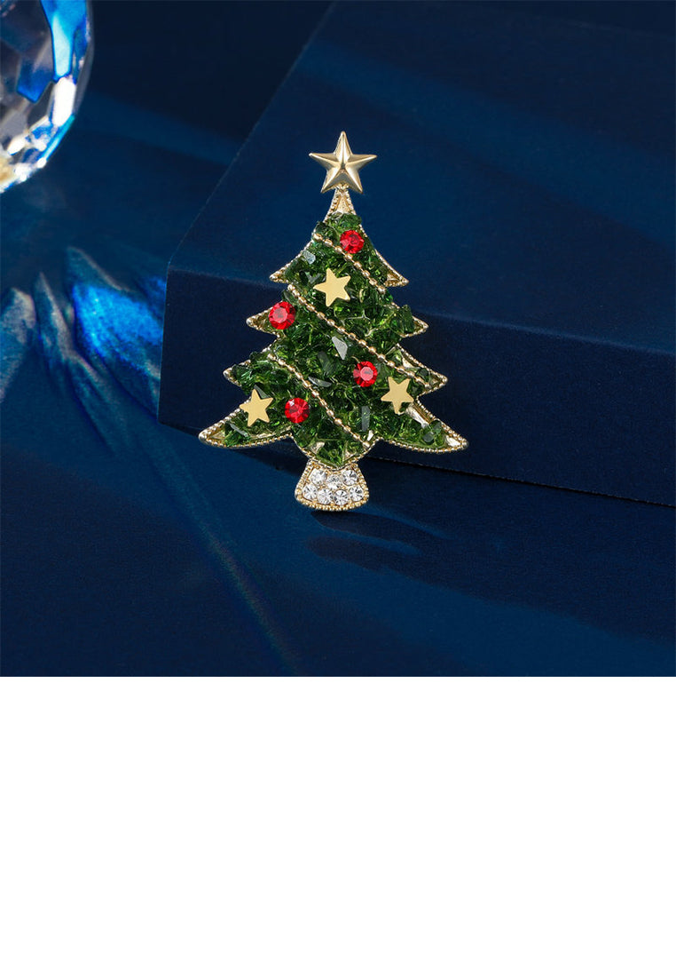 Fashion Simple Plated Gold Christmas Tree Brooch with Cubic Zirconia - Luxurious Look