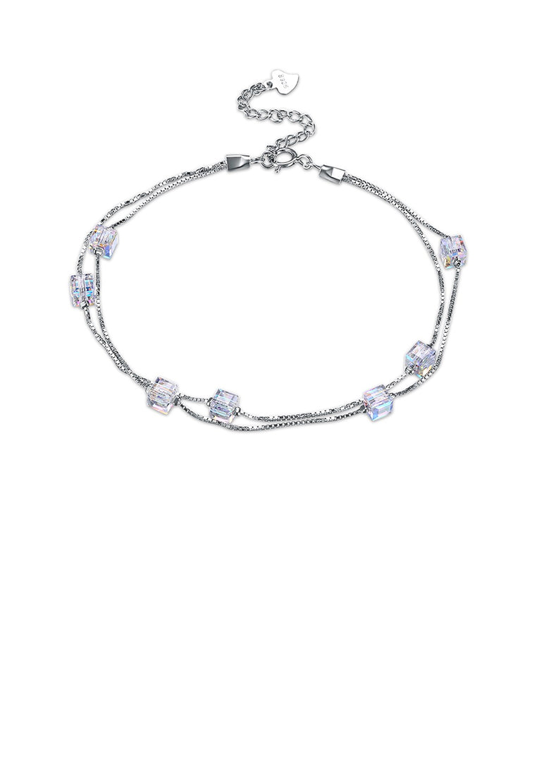 925 Sterling Silver Simple and Fashion Square Bracelet with Austrian Element Crystal
