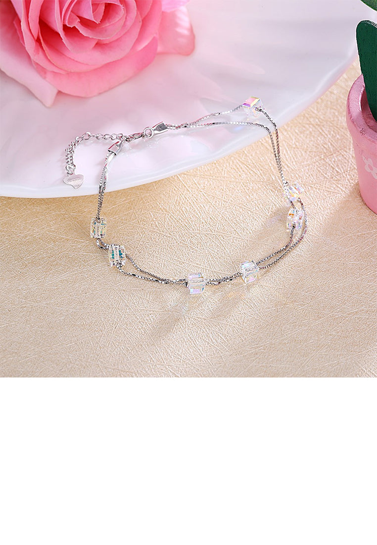 925 Sterling Silver Simple and Fashion Square Bracelet with Austrian Element Crystal