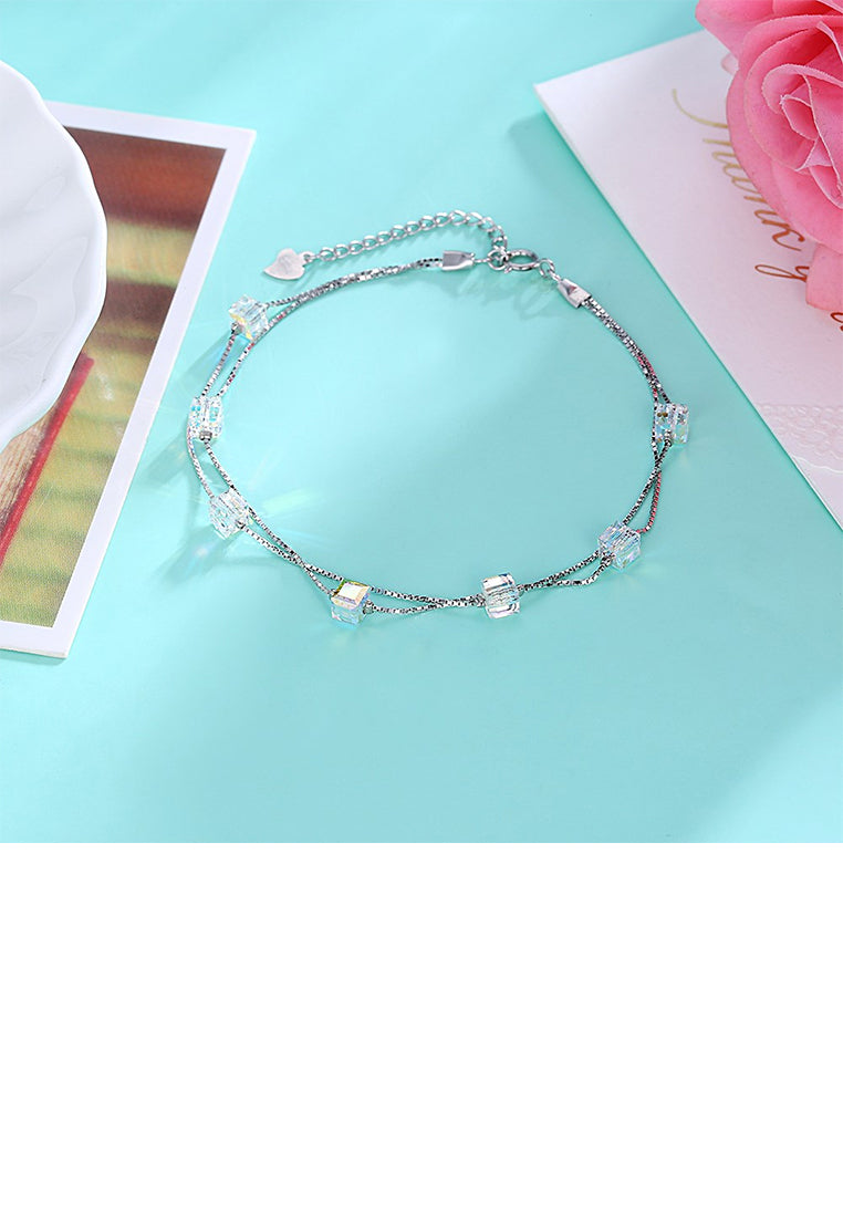 925 Sterling Silver Simple and Fashion Square Bracelet with Austrian Element Crystal