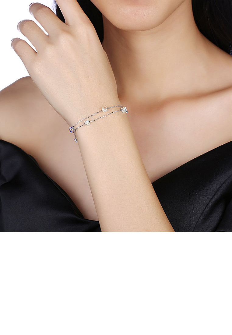 925 Sterling Silver Simple and Fashion Square Bracelet with Austrian Element Crystal