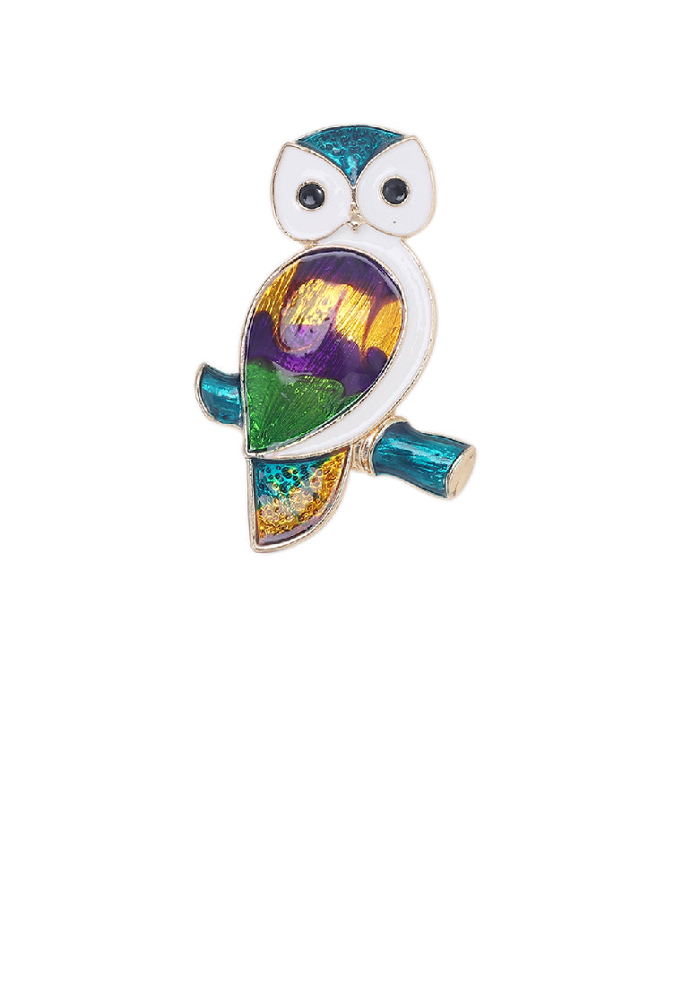 Fashion Lovely Plated Gold Enamel Blue Owl Brooch