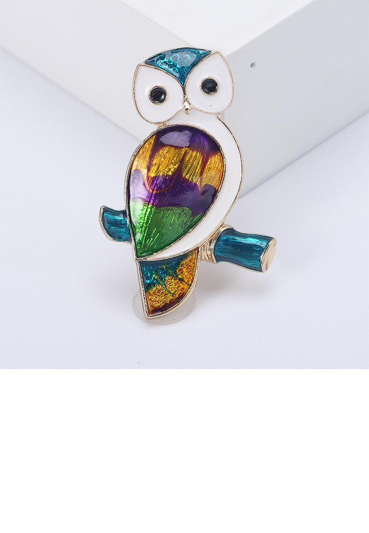 Fashion Lovely Plated Gold Enamel Blue Owl Brooch
