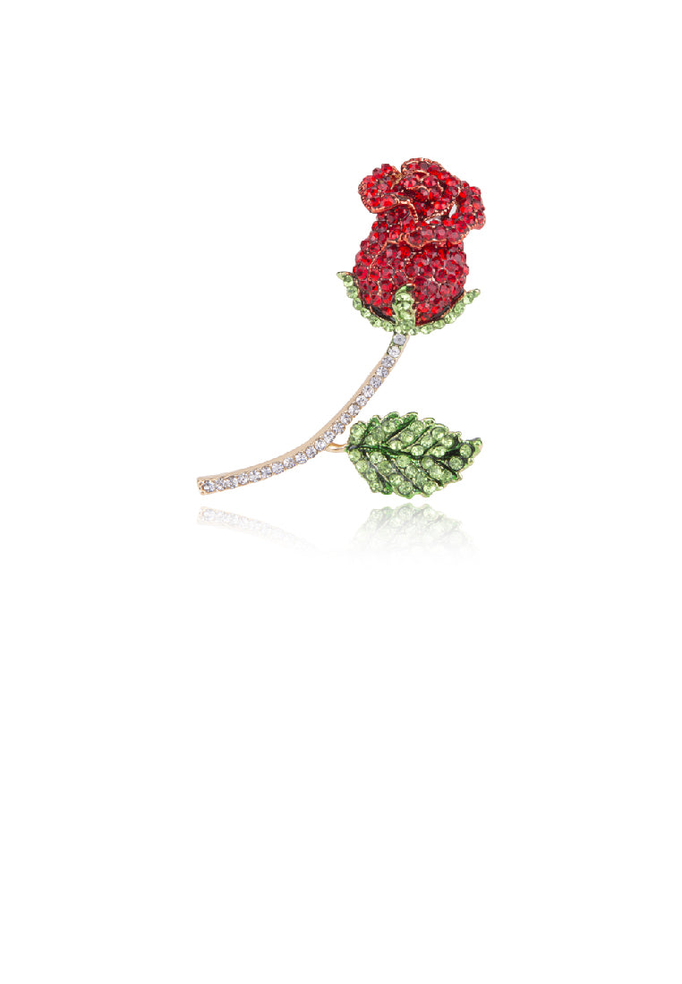 Romantic Brilliant Plated Gold Rose Brooch with Cubic Zirconia - Luxurious Look