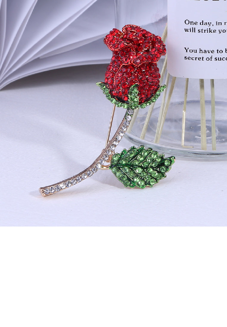 Romantic Brilliant Plated Gold Rose Brooch with Cubic Zirconia - Luxurious Look