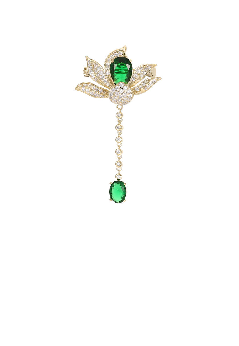 Fashion Elegant Plated Gold Lotus Tassel Brooch with Cubic Zirconia - Luxurious Look