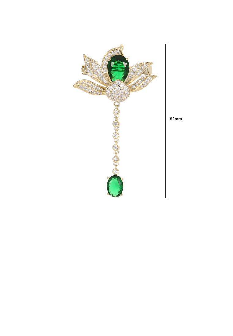 Fashion Elegant Plated Gold Lotus Tassel Brooch with Cubic Zirconia - Luxurious Look