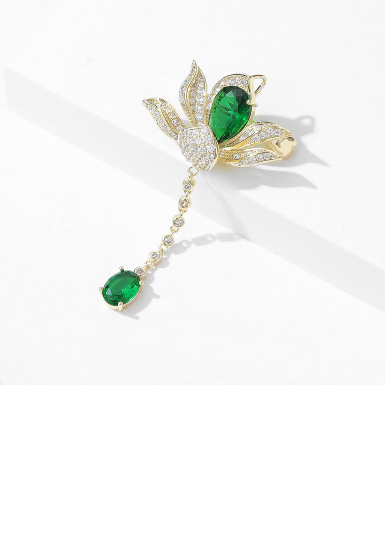 Fashion Elegant Plated Gold Lotus Tassel Brooch with Cubic Zirconia - Luxurious Look