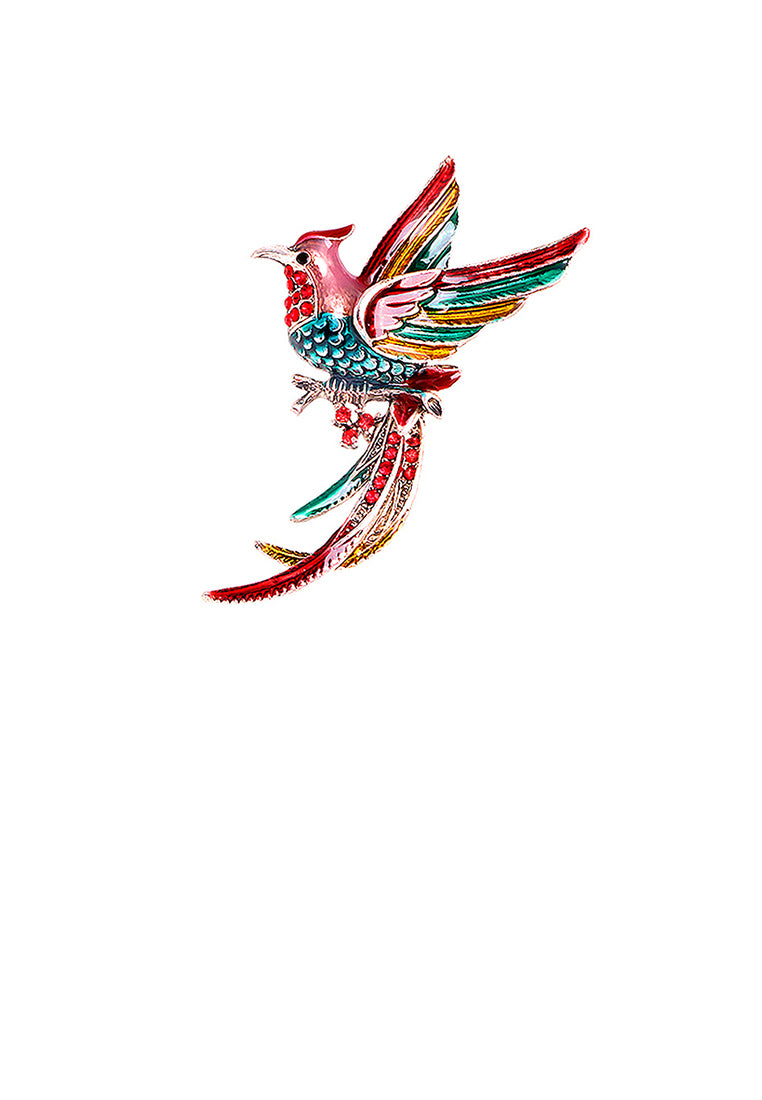 Fashion Temperament Plated Gold Enamel Red Bird Brooch with Cubic Zirconia - Luxurious Look - Vibrant Color