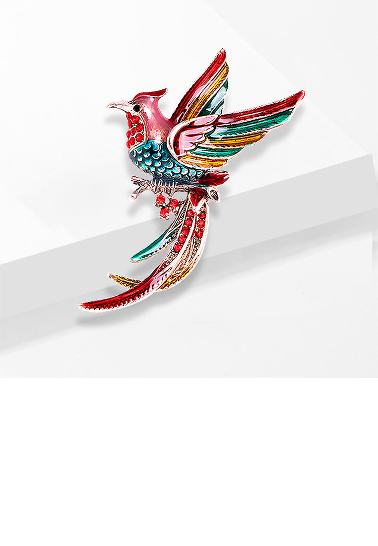 Fashion Temperament Plated Gold Enamel Red Bird Brooch with Cubic Zirconia - Luxurious Look - Vibrant Color