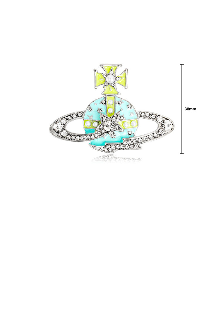 Fashion and Creative Enamel Blue Planet Brooch with Cubic Zirconia - Luxurious Look