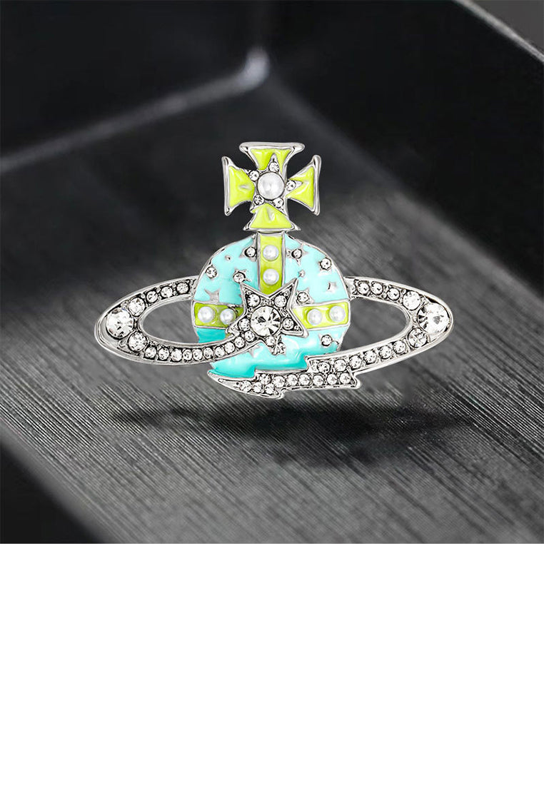 Fashion and Creative Enamel Blue Planet Brooch with Cubic Zirconia - Luxurious Look