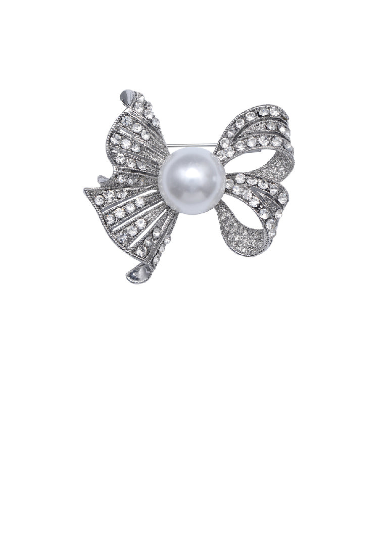 Fashion Sweet Ribbon Imitation Pearl Brooch with Cubic Zirconia - Luxurious Look