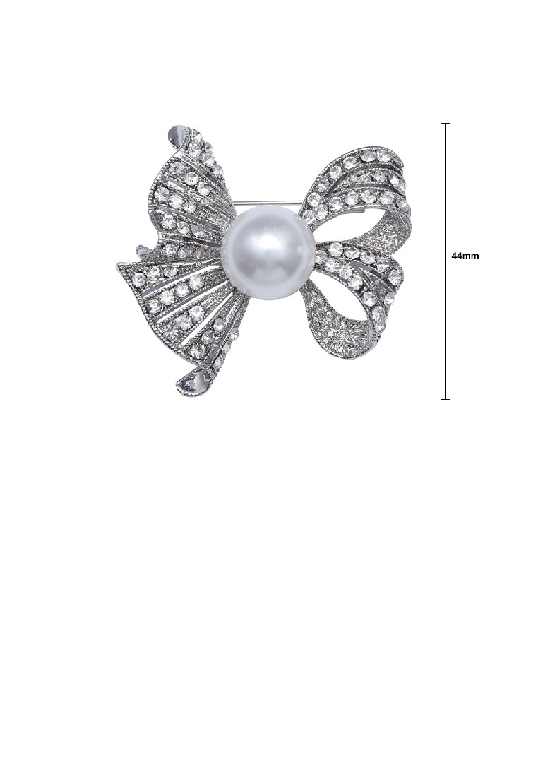 Fashion Sweet Ribbon Imitation Pearl Brooch with Cubic Zirconia - Luxurious Look