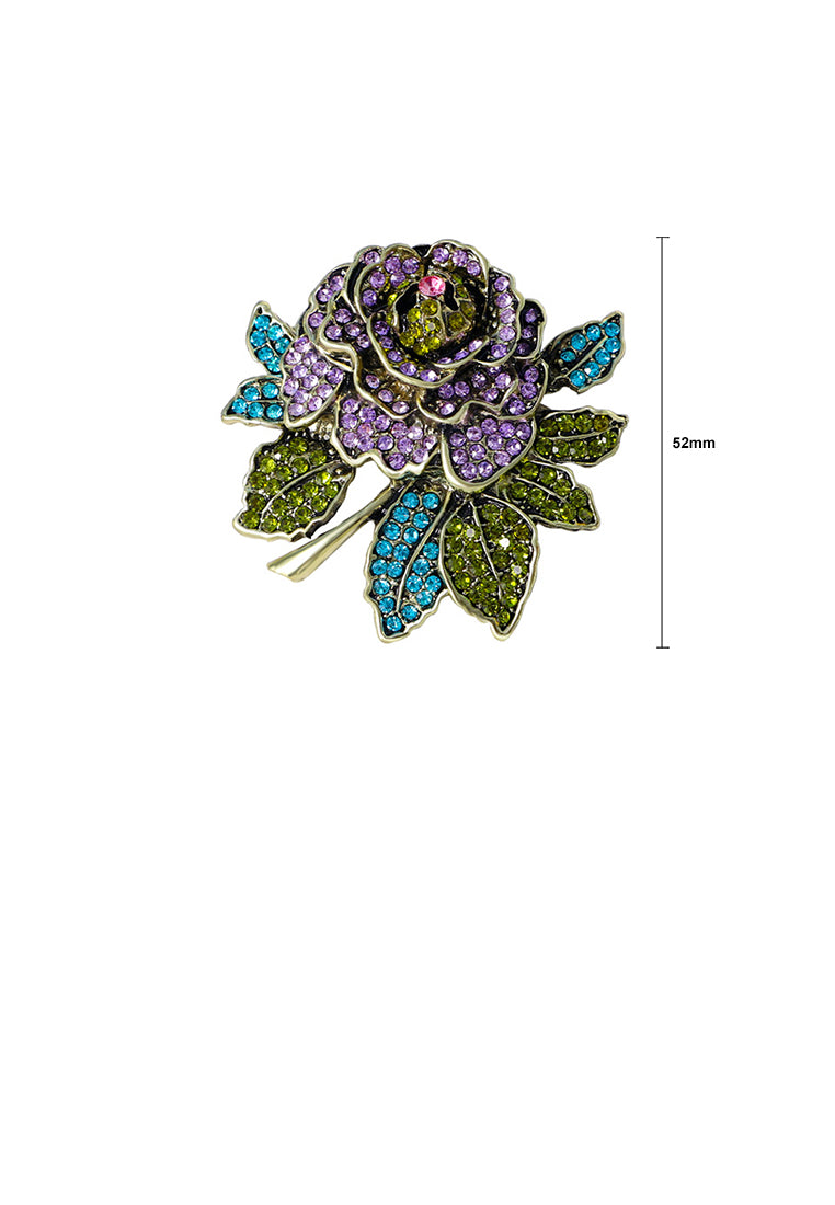 Fashion Vintage Plated Gold Rose Brooch with Cubic Zirconia - Luxurious Look