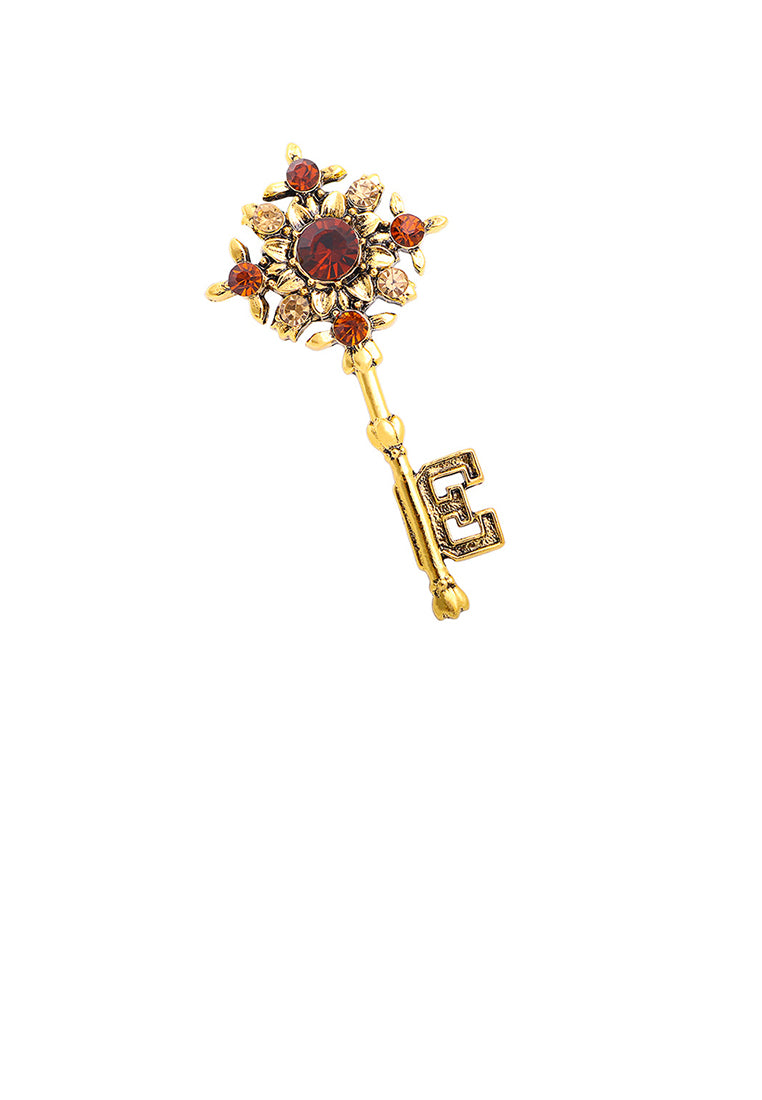 Fashion and Creative Plated Gold Flower Key Brooch with Cubic Zirconia - Luxurious Look