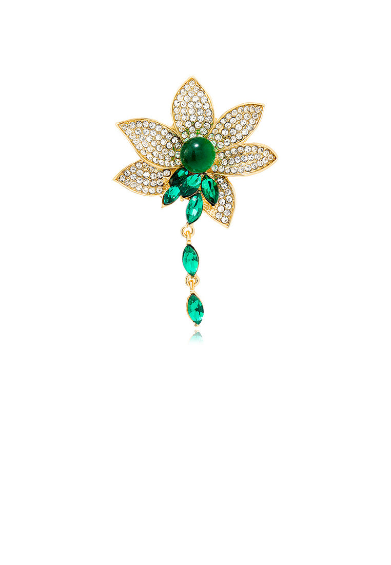 Fashion and Elegant Plated Gold Lotus Tassel Brooch with Cubic Zirconia - Luxurious Look