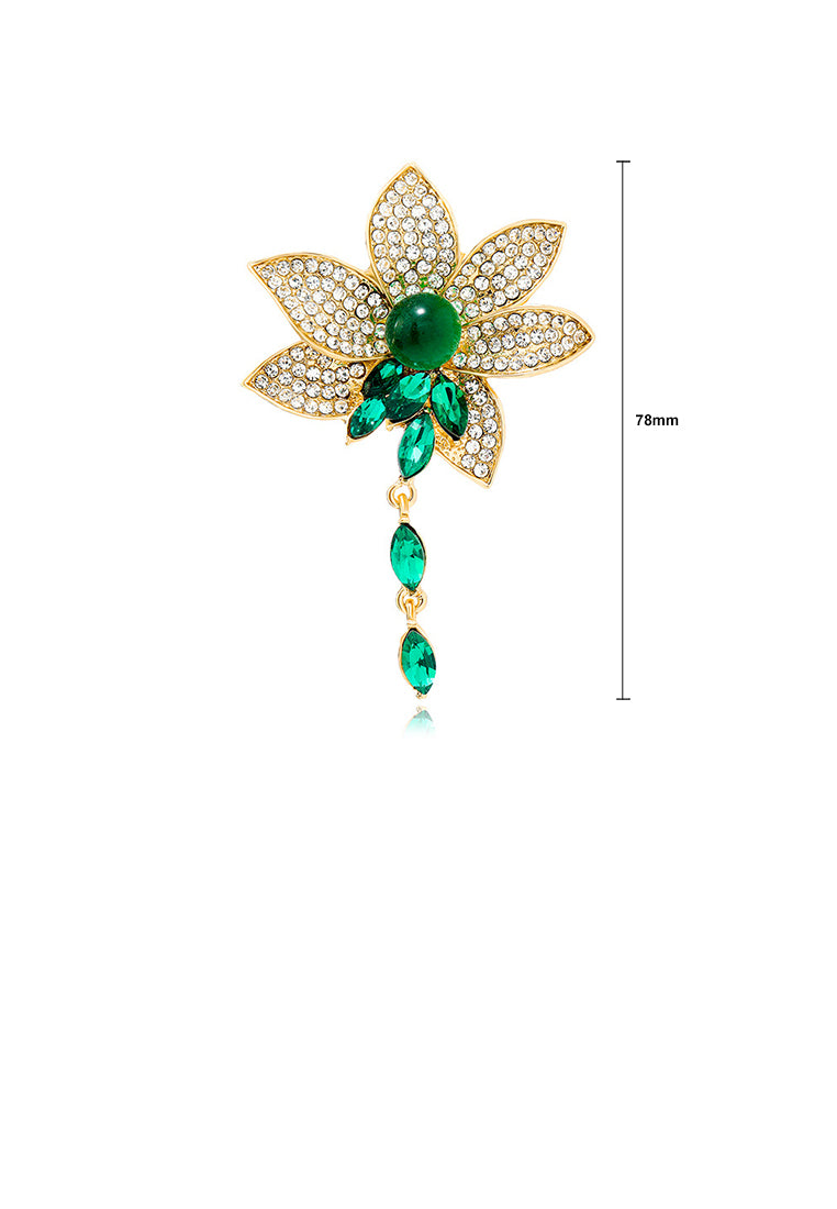 Fashion and Elegant Plated Gold Lotus Tassel Brooch with Cubic Zirconia - Luxurious Look