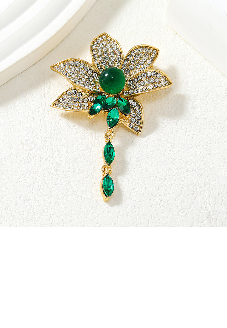Fashion and Elegant Plated Gold Lotus Tassel Brooch with Cubic Zirconia - Luxurious Look