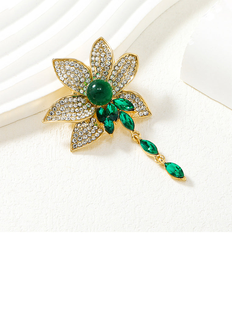 Fashion and Elegant Plated Gold Lotus Tassel Brooch with Cubic Zirconia - Luxurious Look