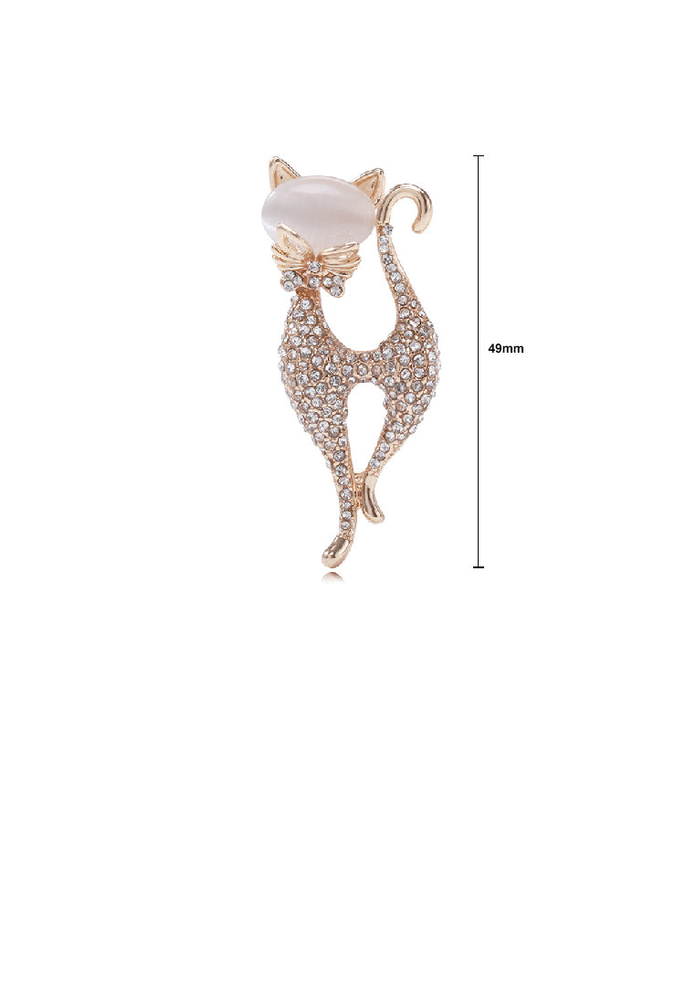 Fashion and Elegant Plated Gold Cat Brooch with Cubic Zirconia - Luxurious Look