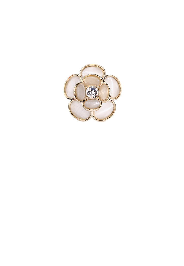 Simple and Delicate Plated Gold Floral Imitation Opal Brooch with Cubic Zirconia - Luxurious Look
