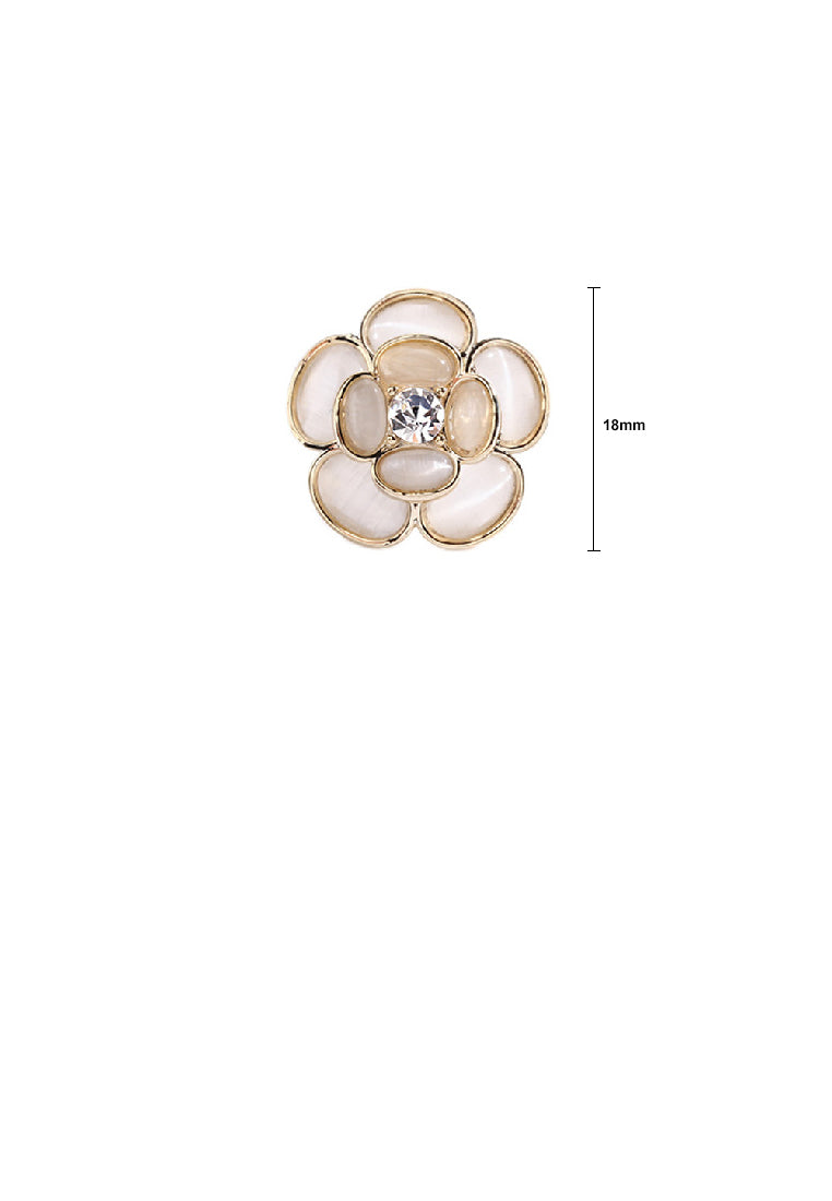Simple and Delicate Plated Gold Floral Imitation Opal Brooch with Cubic Zirconia - Luxurious Look