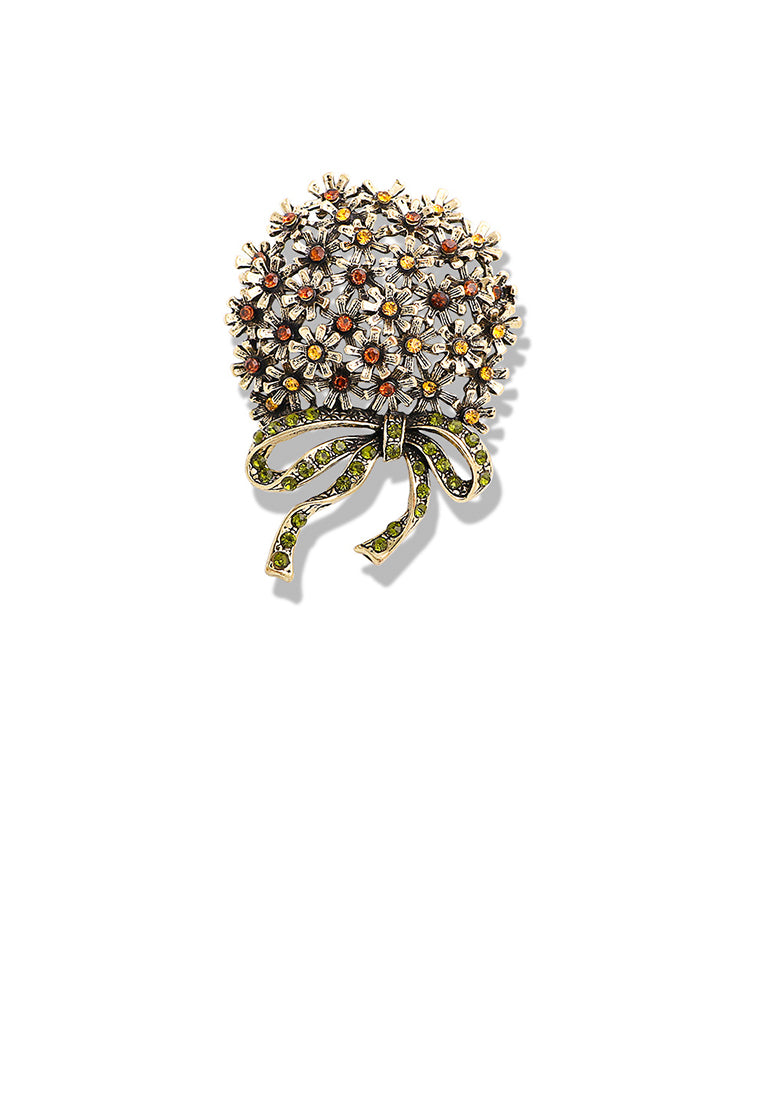 Fashion and Elegant Plated Gold Bouquet Brooch with Cubic Zirconia - Luxurious Look