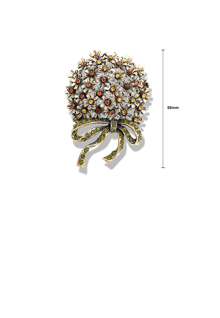 Fashion and Elegant Plated Gold Bouquet Brooch with Cubic Zirconia - Luxurious Look