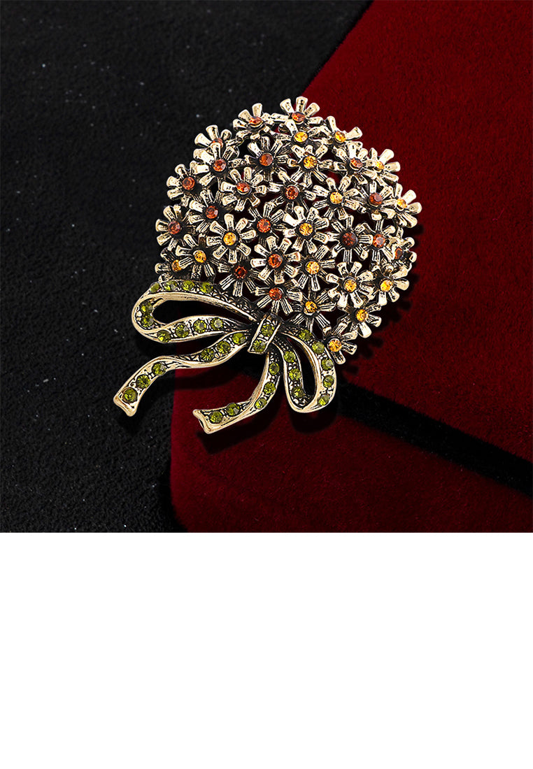 Fashion and Elegant Plated Gold Bouquet Brooch with Cubic Zirconia - Luxurious Look