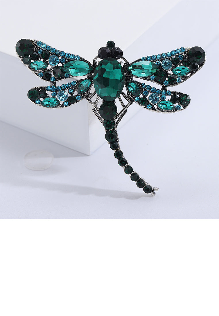 Fashion Temperament Dragonfly Brooch with Green Cubic Zirconia - Luxurious Look