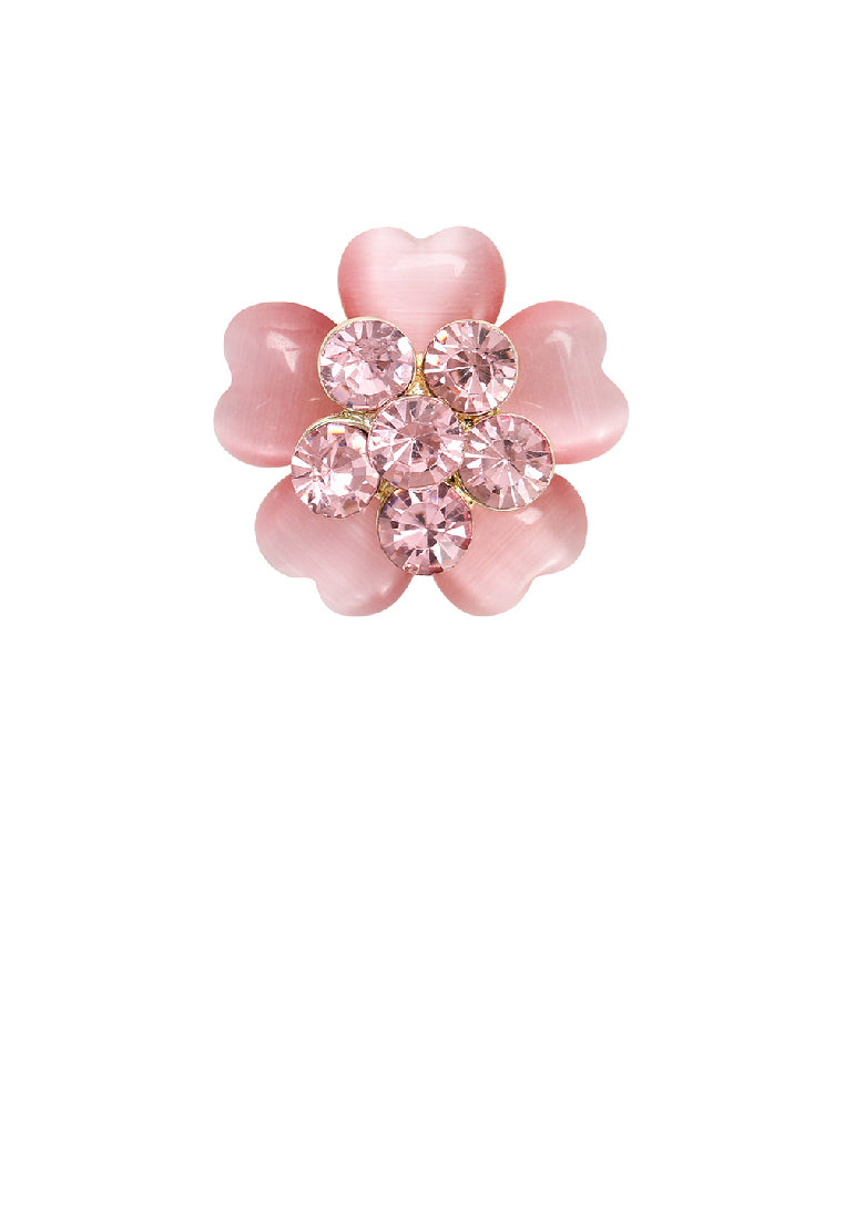 Fashion Simple Plated Gold Pink Flower Imitation Opal Brooch with Cubic Zirconia - Luxurious Look - Vibrant Color