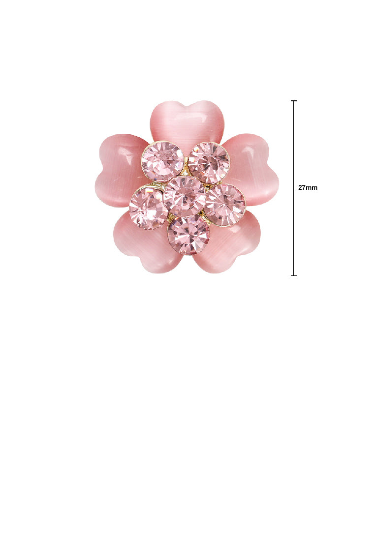 Fashion Simple Plated Gold Pink Flower Imitation Opal Brooch with Cubic Zirconia - Luxurious Look - Vibrant Color