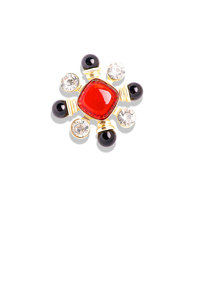 Fashion and Elegant Plated Gold Cross Geometric Brooch with Cubic Zirconia - Luxurious Look