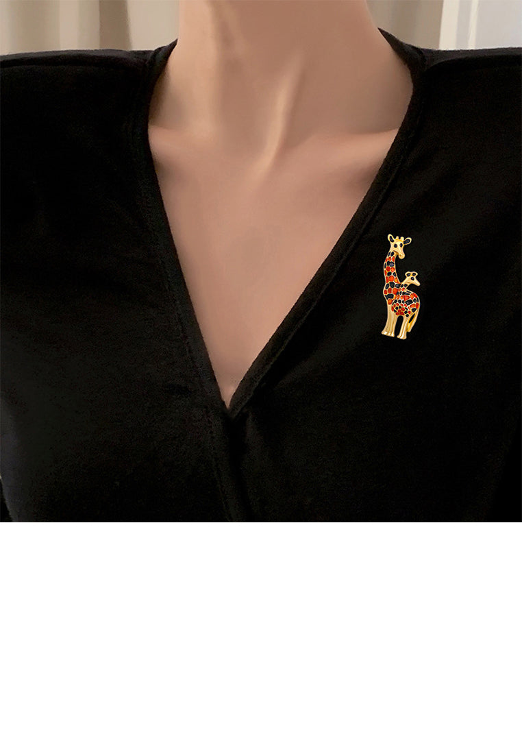 Fashion and Cute Plated Gold Enamel Giraffe Brooch