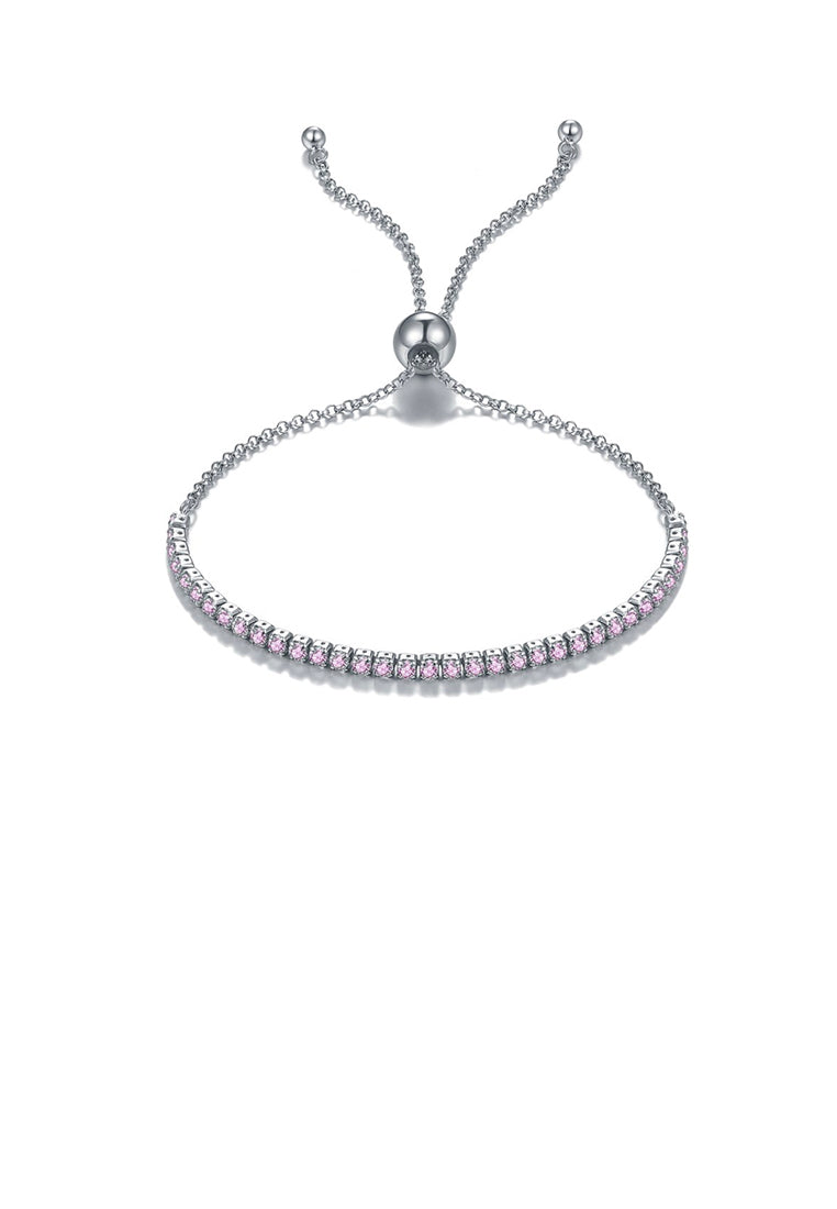 925 Sterling Silver Simple Bracelet with Pink Cubic Zirconia - Luxurious Look - Vibrant Color