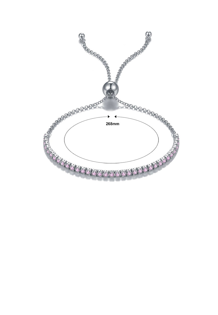 925 Sterling Silver Simple Bracelet with Pink Cubic Zirconia - Luxurious Look - Vibrant Color