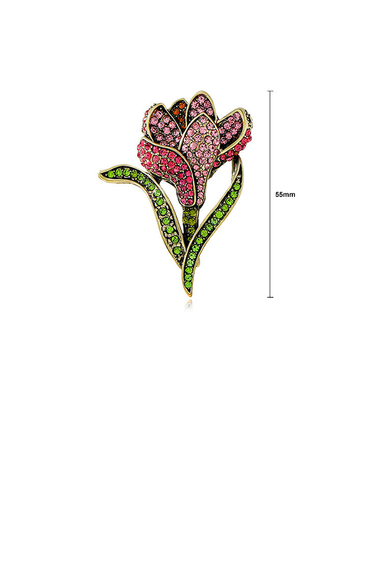 Fashion Simple Plated Gold Tulip Brooch with Red Cubic Zirconia - Luxurious Look - Vibrant Color