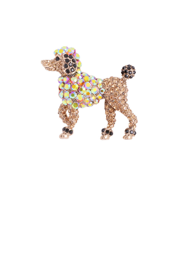 Brilliant Lovely Plated Gold Poodle Puppy Brooch with Cubic Zirconia - Luxurious Look
