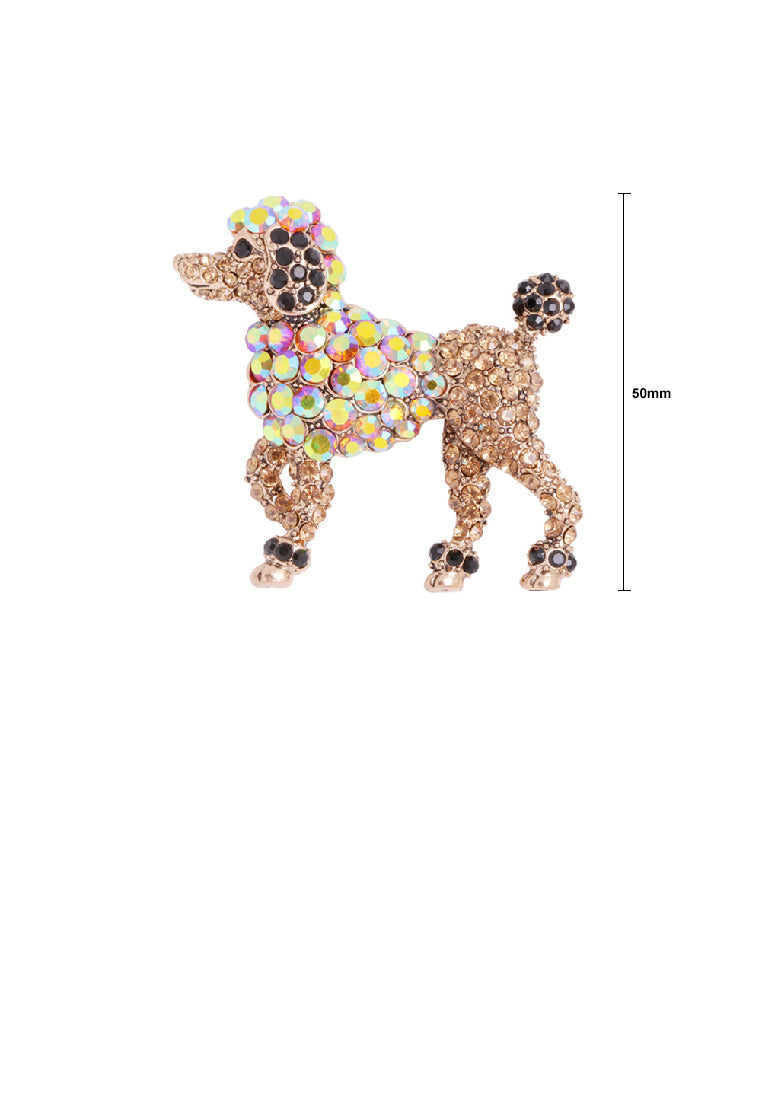 Brilliant Lovely Plated Gold Poodle Puppy Brooch with Cubic Zirconia - Luxurious Look