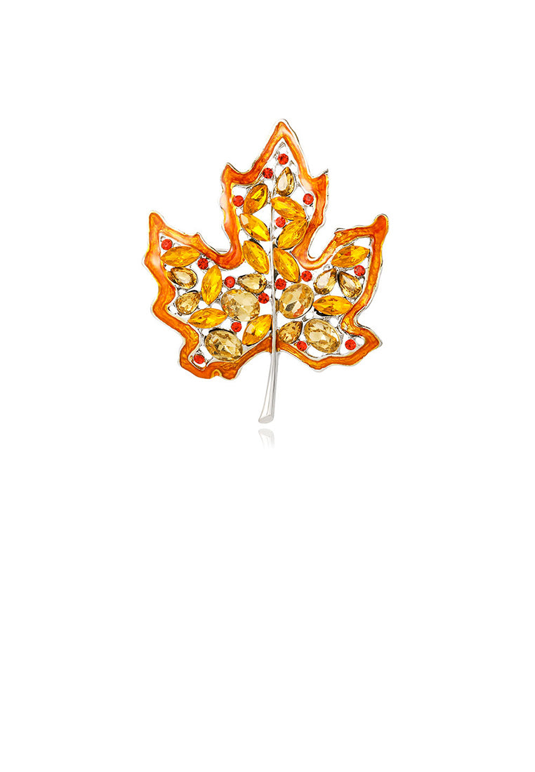 Fashion and Elegant Hollow Maple Leaf Brooch with Yellow Cubic Zirconia - Luxurious Look